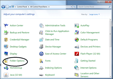 Windows 7 Control Panel, Folder Options